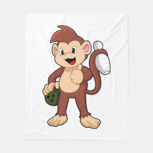 Monkey at Bowling with Bowling ball Fleece Blanket