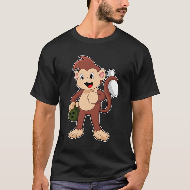 Monkey at Bowling with Bowling ball T-Shirt (Front)