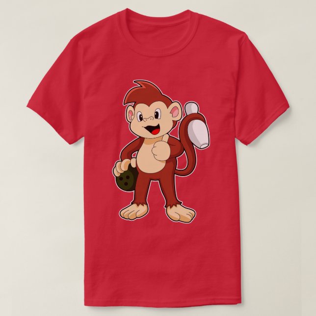 Monkey at Bowling with Bowling ball T-Shirt (Design Front)