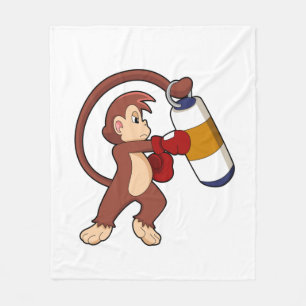 Monkey at Boxing with Punching bag Fleece Blanket