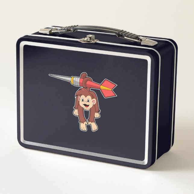 Monkey at Darts with Dart Metal Lunch Box (Front)