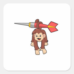 Monkey at Darts with Dart Square Sticker