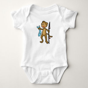 Monkey at Fishing with Fishing rod & Fish Baby Bodysuit