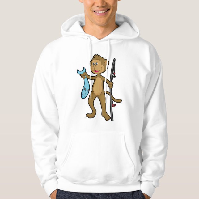 Monkey at Fishing with Fishing rod & Fish Hoodie (Front)