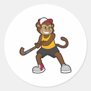 Monkey at Hockey with Hockey stick Classic Round Sticker