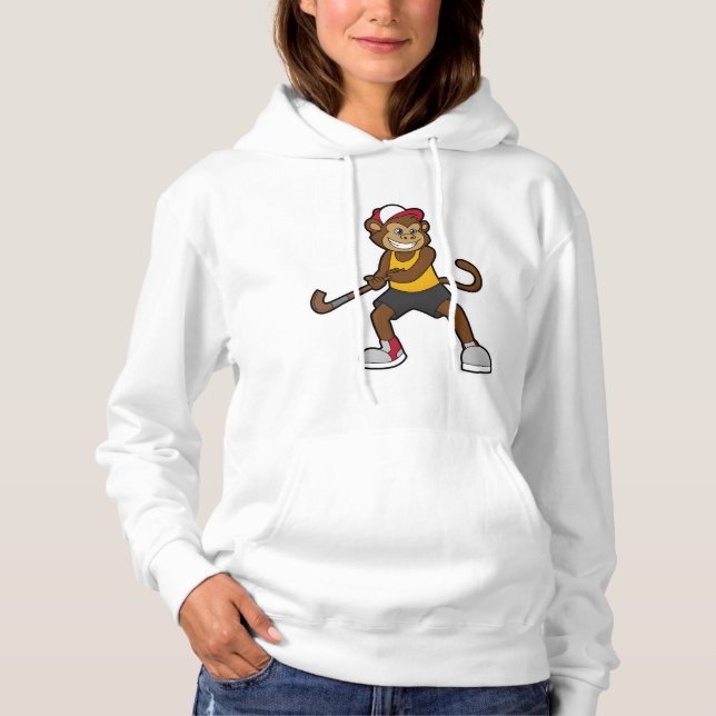 Monkey at Hockey with Hockey stick Hoodie (Front)