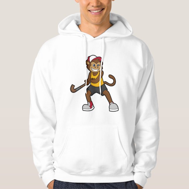 Monkey at Hockey with Hockey stick Hoodie (Front)