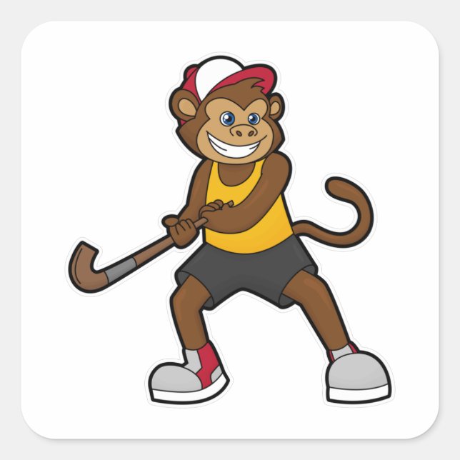 Monkey at Hockey with Hockey stick Square Sticker (Front)