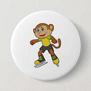 Monkey at Ice skating with Ice skates 7.5 Cm Round Badge