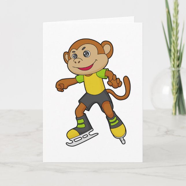 Monkey at Ice skating with Ice skates Card (Front)