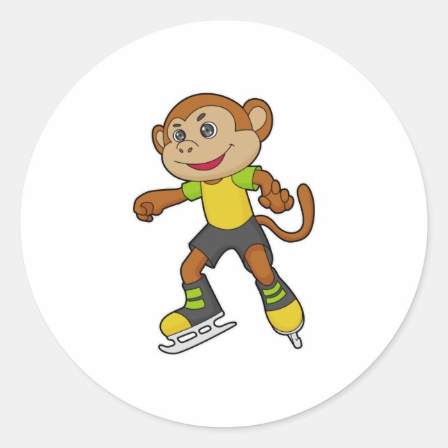 Monkey at Ice skating with Ice skates Classic Round Sticker (Front)