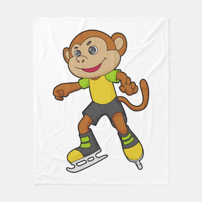 Monkey at Ice skating with Ice skates Fleece Blanket (Front)