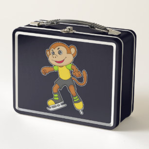 Monkey at Ice skating with Ice skates Metal Lunch Box