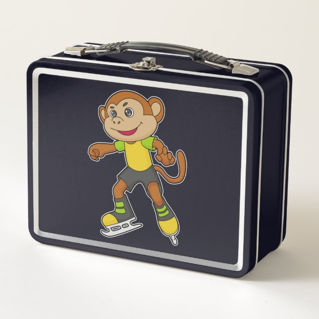 Monkey at Ice skating with Ice skates Metal Lunch Box (Front)