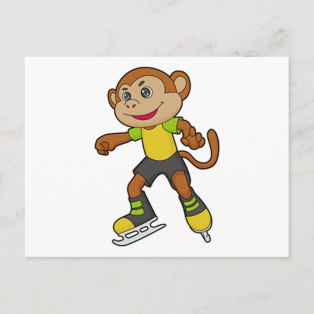 Monkey at Ice skating with Ice skates Postcard (Front)