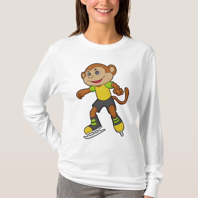 Monkey at Ice skating with Ice skates T-Shirt (Front)