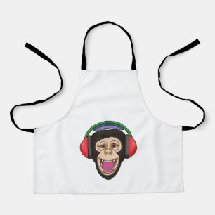 Monkey at Music with Headphone Apron