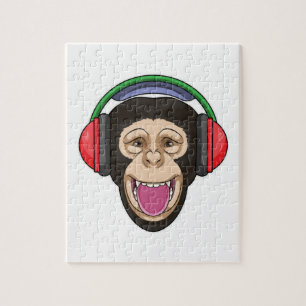 Monkey at Music with Headphone Jigsaw Puzzle