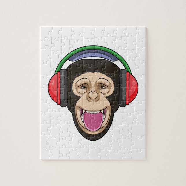 Monkey at Music with Headphone Jigsaw Puzzle (Vertical)