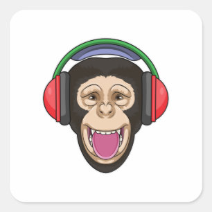 Monkey at Music with Headphone Square Sticker