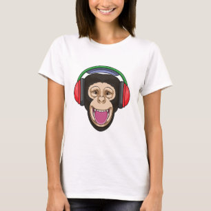Monkey at Music with Headphone T-Shirt
