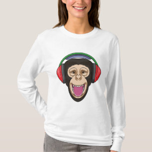 Monkey at Music with Headphone T-Shirt