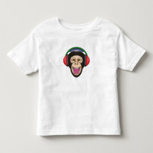 Monkey at Music with Headphone Toddler T-Shirt