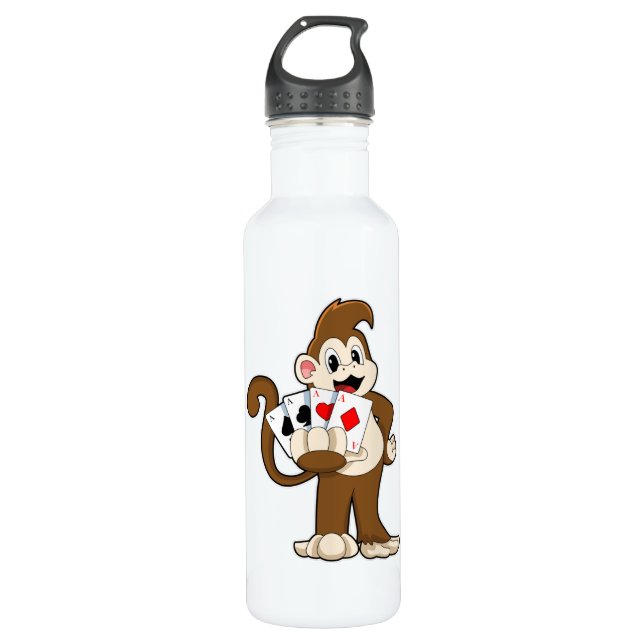 Monkey at Poker with Poker cards 710 Ml Water Bottle (Front)
