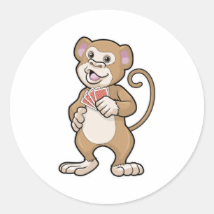 Monkey at Poker with Poker cards Classic Round Sticker