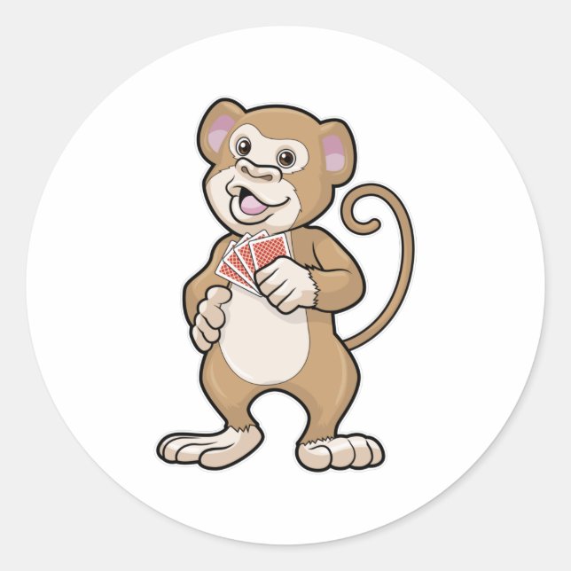 Monkey at Poker with Poker cards Classic Round Sticker (Front)