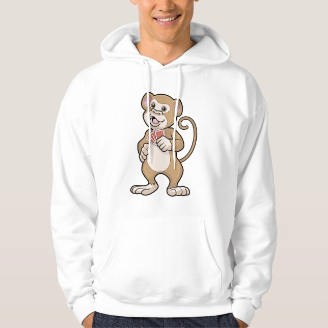 Monkey at Poker with Poker cards Hoodie (Front)