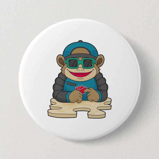 Monkey at Poker with Poker cards & Sunglasses 7.5 Cm Round Badge (Front)