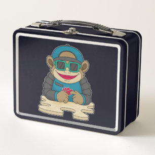 Monkey at Poker with Poker cards & Sunglasses Metal Lunch Box