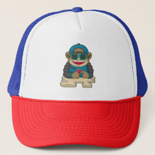 Monkey at Poker with Poker cards & Sunglasses Trucker Hat