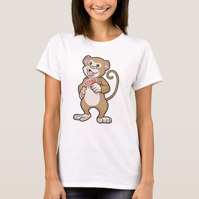 Monkey at Poker with Poker cards T-Shirt (Front)