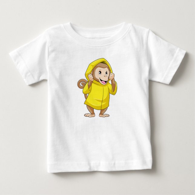 Monkey at Raining with Raincoat Baby T-Shirt (Front)