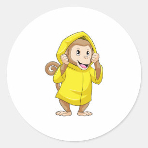 Monkey at Raining with Raincoat Classic Round Sticker