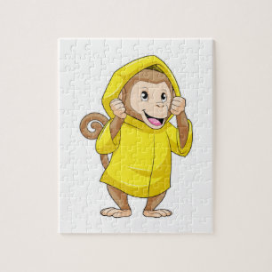 Monkey at Raining with Raincoat Jigsaw Puzzle