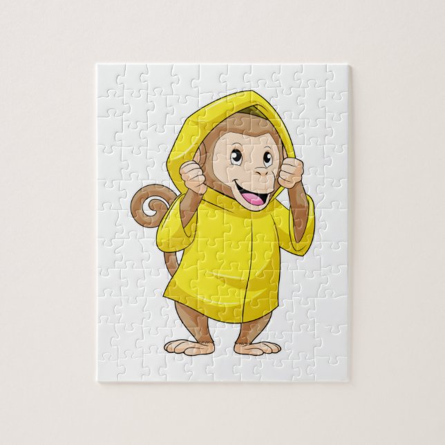 Monkey at Raining with Raincoat Jigsaw Puzzle (Vertical)