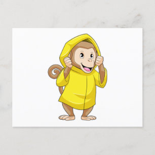 Monkey at Raining with Raincoat Postcard