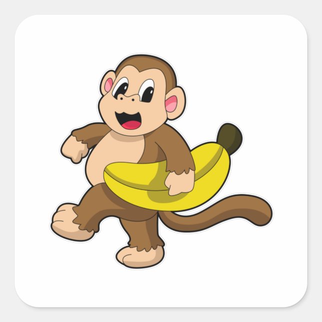 Monkey at Running with Banana Square Sticker (Front)