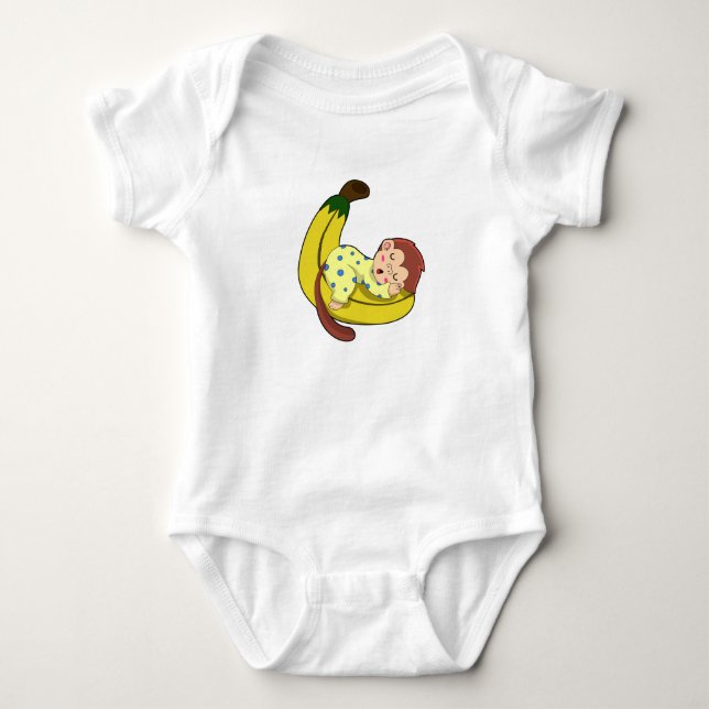 Monkey at Sleeping in Pyjamas Baby Bodysuit (Front)