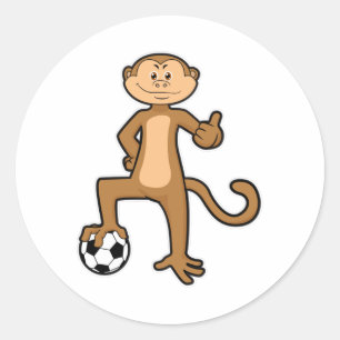 Monkey at Sports with Soccer ball Classic Round Sticker