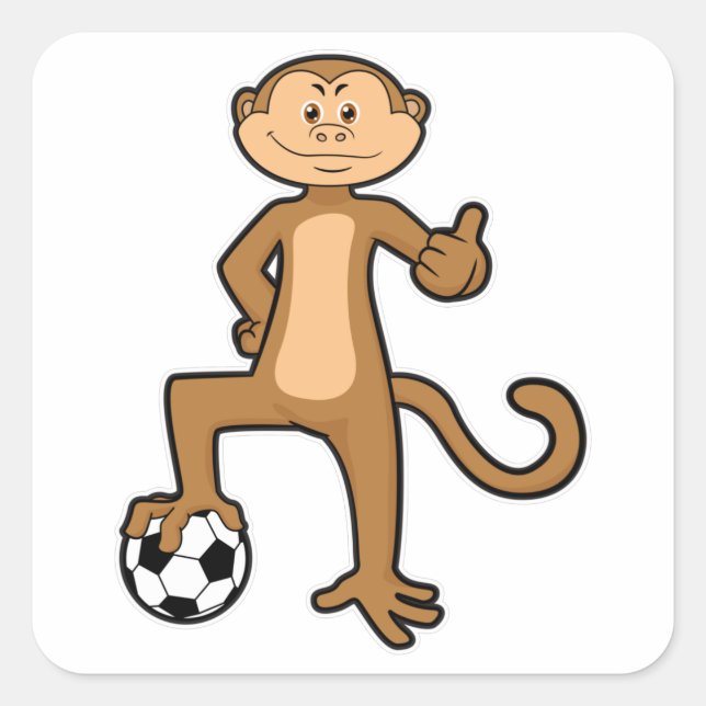 Monkey at Sports with Soccer ball Square Sticker (Front)