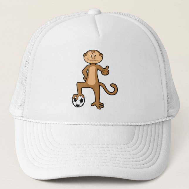 Monkey at Sports with Soccer ball Trucker Hat (Front)
