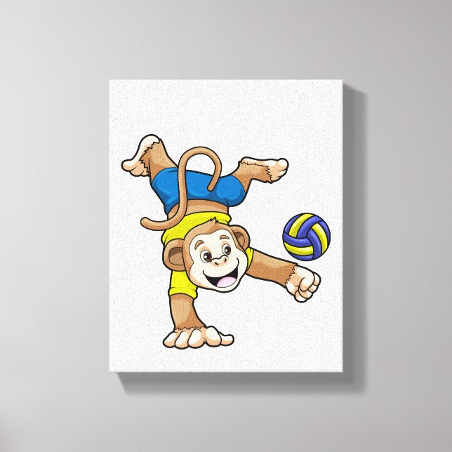 Monkey at Sports with Volleyball Canvas Print (Front)