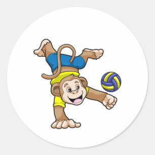 Monkey at Sports with Volleyball Classic Round Sticker