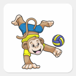 Monkey at Sports with Volleyball Square Sticker