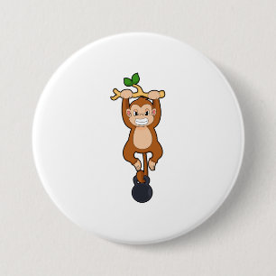 Monkey at Strength training with Dumbbell 7.5 Cm Round Badge