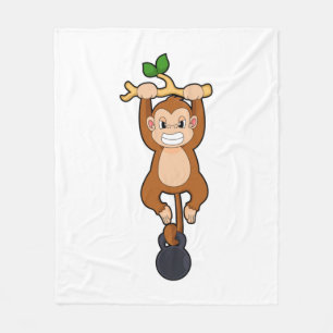 Monkey at Strength training with Dumbbell Fleece Blanket